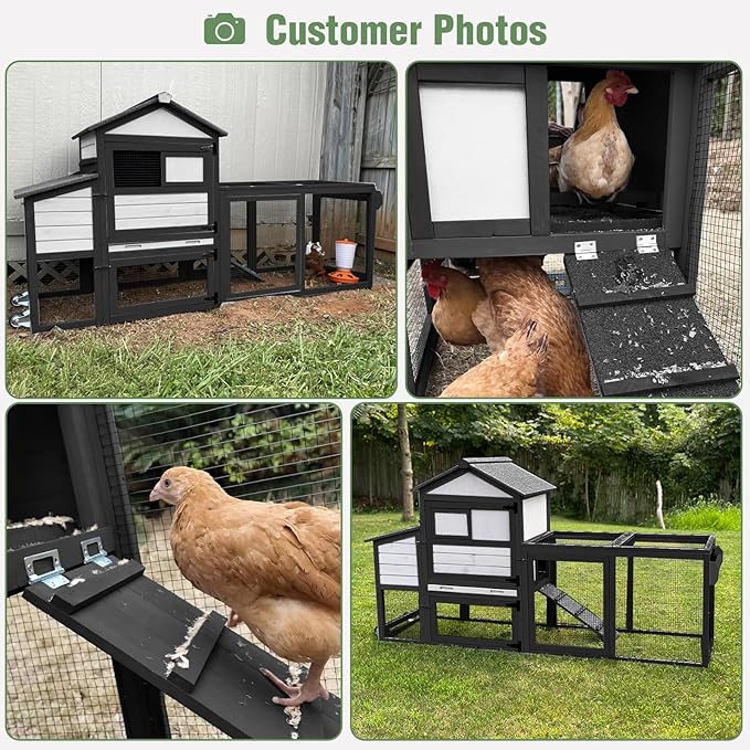 Mobile Chicken Coop with Wheels, Large Outdoor Hen House with Run for 4-6 Chickens, Weatherproof Asphalt Roof, Sectionable Nesting Box & Pull-Out Tray, 82.4" L x 25.8" W x 44.1" H - Black