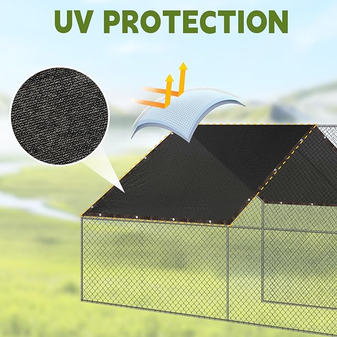 VitalCozy Chicken Coop Cover UV 70% Shade Cloth for Summer 11. 5 x 6. 6 ft Black Chicken Run Cages Cover with 20 Pcs Ball Bungees Cord Sunproof Sun Shade Netting Mesh for Outdoor Garden Patio Plant