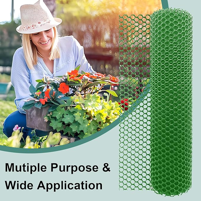 Chicken Plastic Wire Fencing Mesh - Heavy-Duty Plastic Chicken Black Wire Fence Mesh for Gardening, Barrier Netting, Poultry Dogs Rabbit Fencing (Green, 15.7IN x 10FT)
