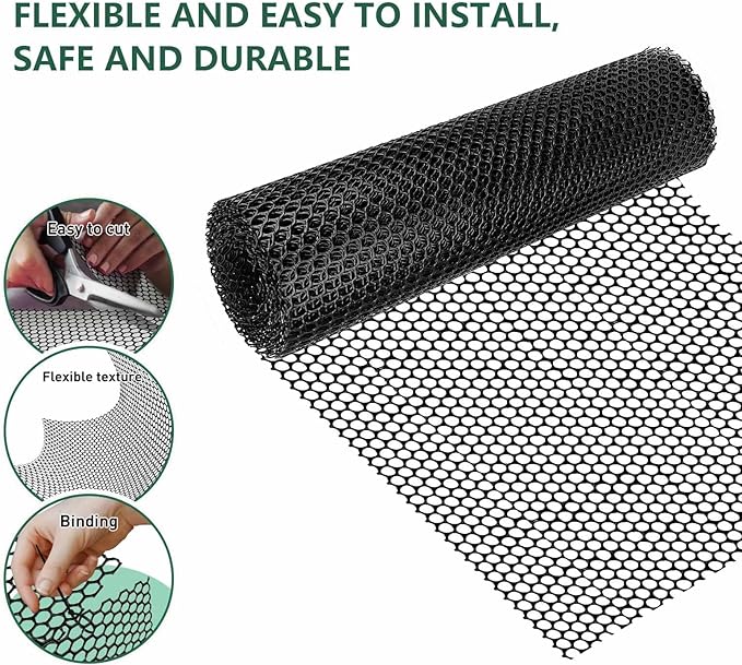 15.7 in x 19.7 FT Plastic Chicken Wire Fencing,Comes with 30 Twist Ties, Black Chicken Wire mesh,Poultry Netting,Poultry Fence,Chicken Wire for Crafts,Plastic Garden Fencing,Floral Chicken Wire