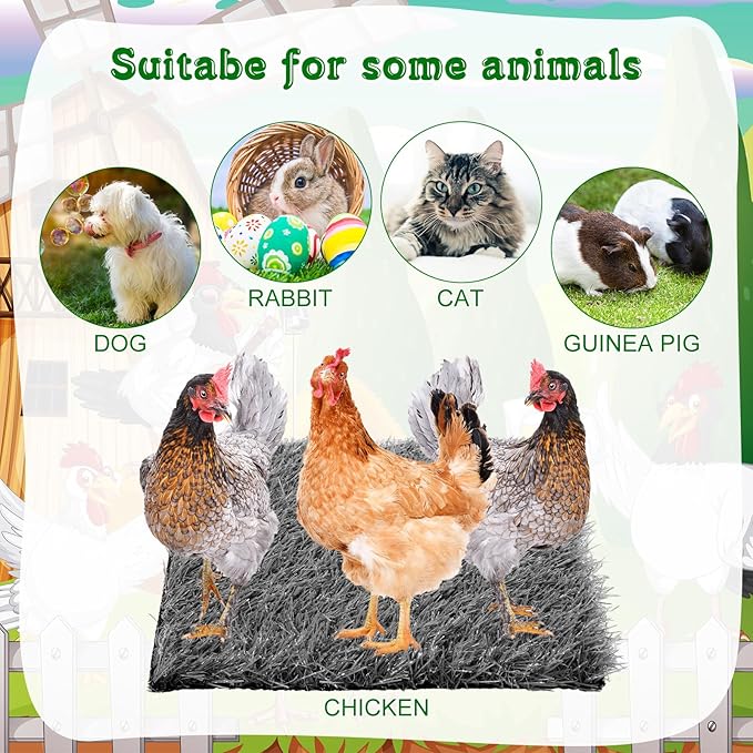 Zhengmy 12 Pcs Chickens Nesting Pads Set Nest Box Bedding Washable Nesting Pads for Chicken Coop, Artificial Grass Rug Carpet Synthetic Turf Mat, 12 x 12 x 1.2 Inches (Gray)
