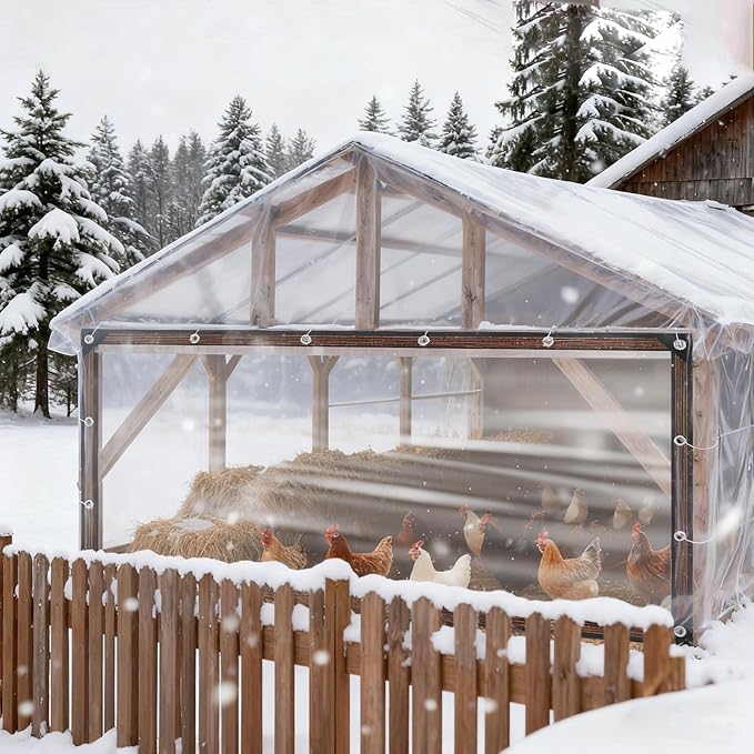3x2 Meter PE Film Chicken Coop Cover, Tear Resisting, Rain Snow Wind Protection with Metal Grommets, Heat Insulation for Greenhouse, Patio, firewood Piles