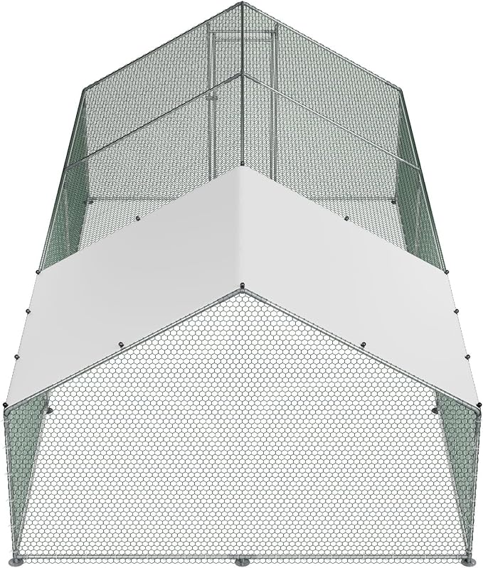 VEVOR Large Metal Chicken Coop, 19.7x9.8x6.5ft Walk-in Chicken Runs for Yard with Cover, Spire Roof Hen House with Security Lock for Outdoor and Backyard, Farm, Duck Rabbit Cage Poultry Pen