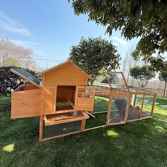 GOJOOASIS 120" Outdoor Wooden Chicken Coop for 4-6 Chickens Hen House Poultry Cage with Run and Nesting Box Indoor and Outdoor Use (D)