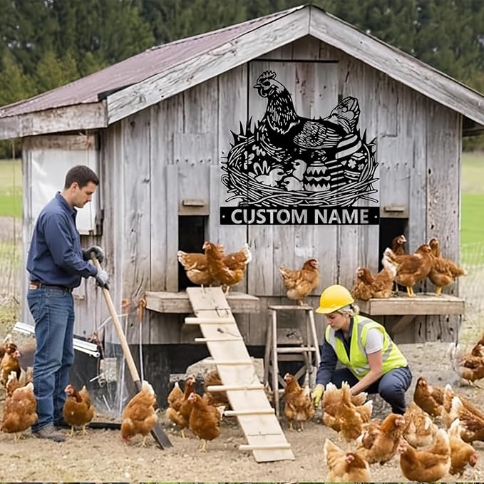 Custom Chicken Coop Metal Sign, Personalized Chicken Coop Sign for Outside, Custom Metal Hen House Farm Signs, Chickens Hen House Farmhouse Wall Art Decor