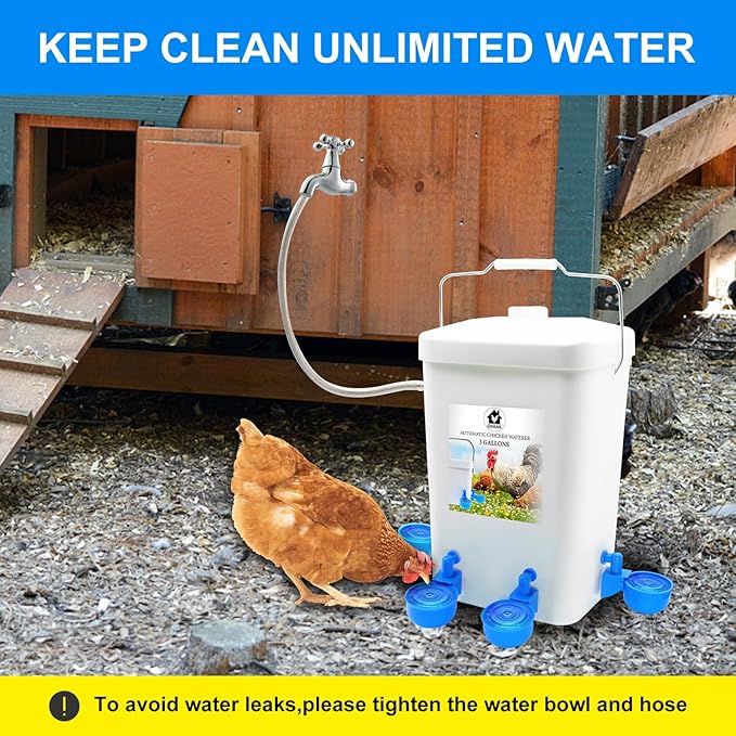Automatic Chicken Waterer Float Controlled, 3 Gallons Poultry Waterer Dispenser with Hose Attachment, Poultry Automatic Drinking Accessories for Chicks, Duck, Goose, Turkey