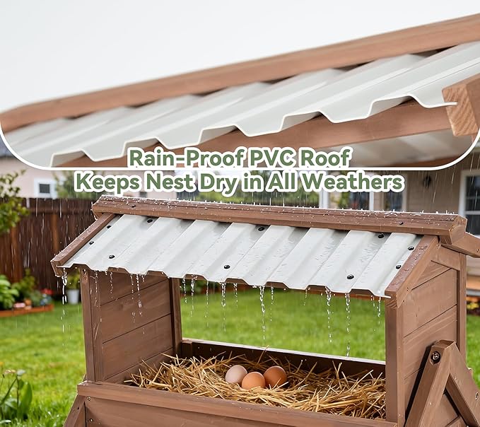 Chicken Perch for Coop, 3 in 1 Design-Nesting Box with All Weather PVC Roof+Perches+Swing, Indoor & Outdoor Roosting Bar