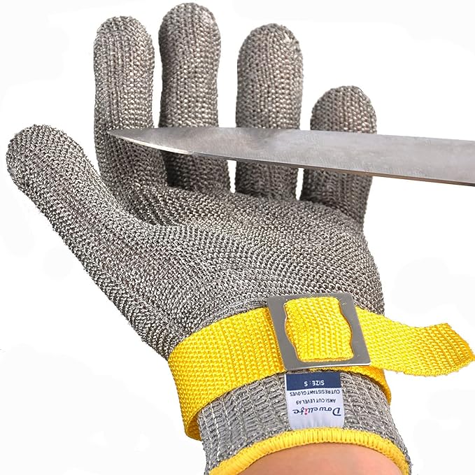 Dowellife Level 9 Cut Resistant Glove Food Grade, Stainless Steel Mesh Metal Glove Knife Cutting Glove for Butcher Meat Cutting Oyster Shucking Kitchen Mandoline Chef Slicing Fish Fillet (2X Large)