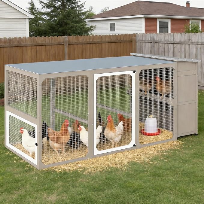 Large Chicken Coop with Run, Chicken Run with Waterproof Cover, Large Poultry Cage for Yard Farm Backyard Hen House, Duck Coop and Rabbit Run with Nesting Boxes, for 4-6 Chickens