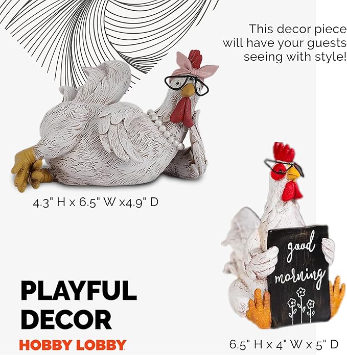 Rustic Rooster and Chicken Resin Statue Set – Distressed Faux Taxidermy – Resin & Metal Animal Sculptures – Country Western Themed Party Decorations – Farmhouse Style Decor for Home, Office & More
