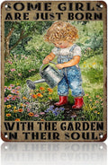 PEACHGARDEN Garden Vintage Tin Sign Little Girl Gardening Some Girls are Just Born with The Garden in Their SoulsMetal Tin Sign Retro Plaque Kitchen Poster Man cave 12x16inch
