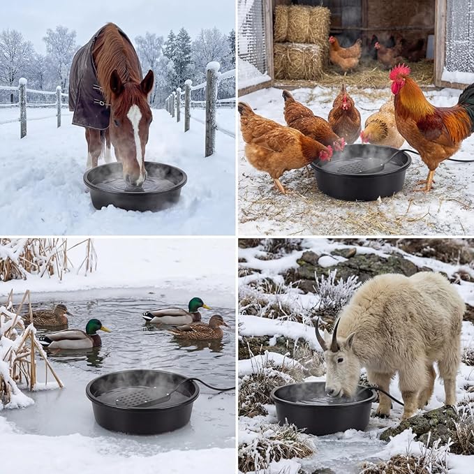 Sadnyy Heated Water Bowl 1 Gallon 3.8 L 250W Thermostatic Anti Freeze Water Pan, UL Certified Pet Heater for Outdoor Horses Dogs Cats Chickens Poultry Winter Use
