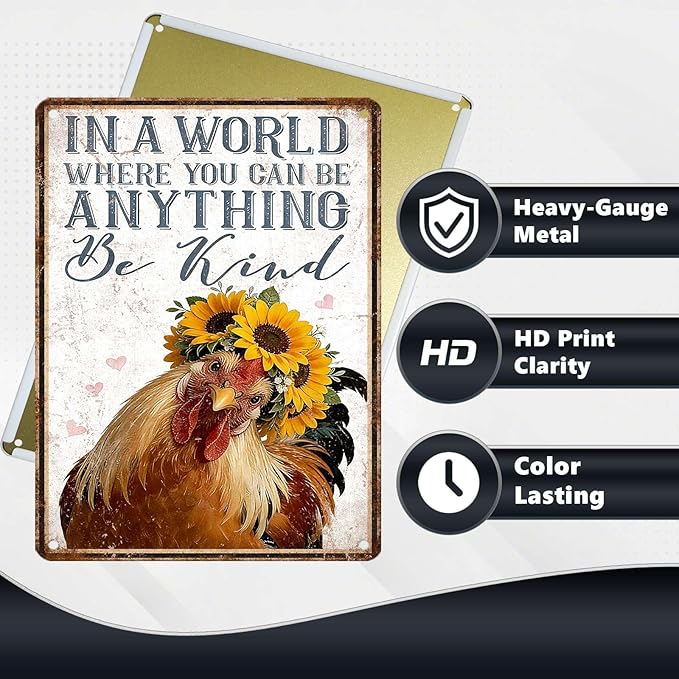 Chicken Metal Sign Chicken Coop Metal Decor In A World Where You Can Be Anything Be Kind Tin Signs Vintage Farmhouse Poster Rustic Wall Decor For Home Farm Office Cafe Bar 16 * 12 In