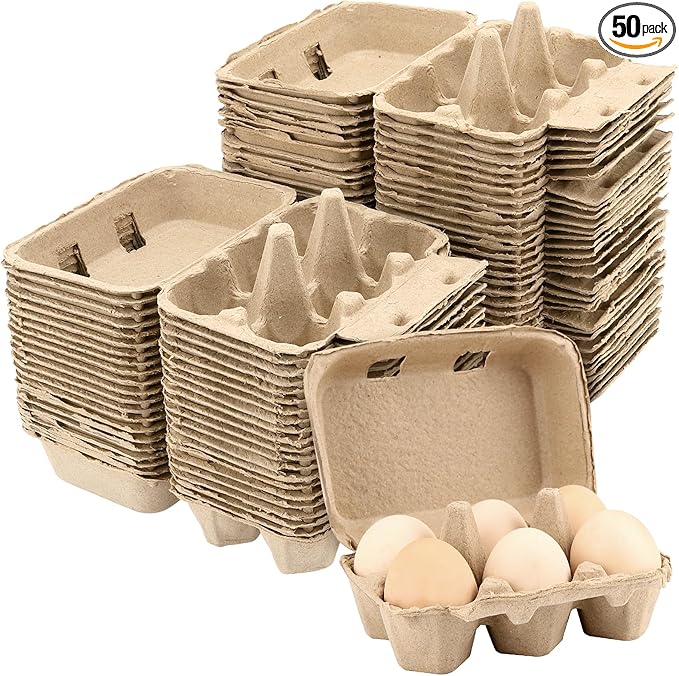 50 Pack Empty Egg Cartons Bulk,6 Count Pulp Fiber Egg Tray Holder Eggs Storage Containers for Family, Farm