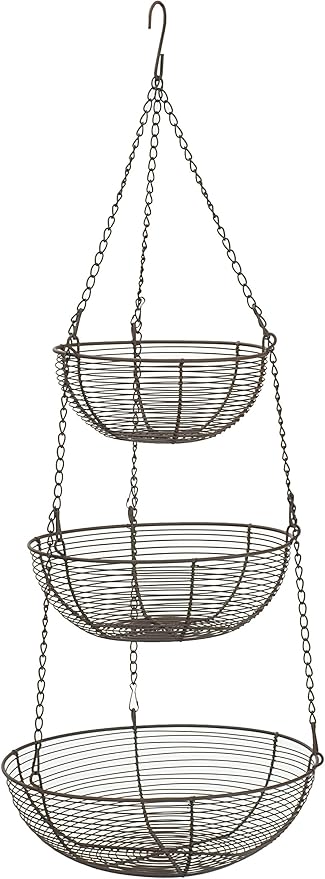 RSVP International Hanging Storage Collection 3-Tier Baskets, Bronze Woven Wire