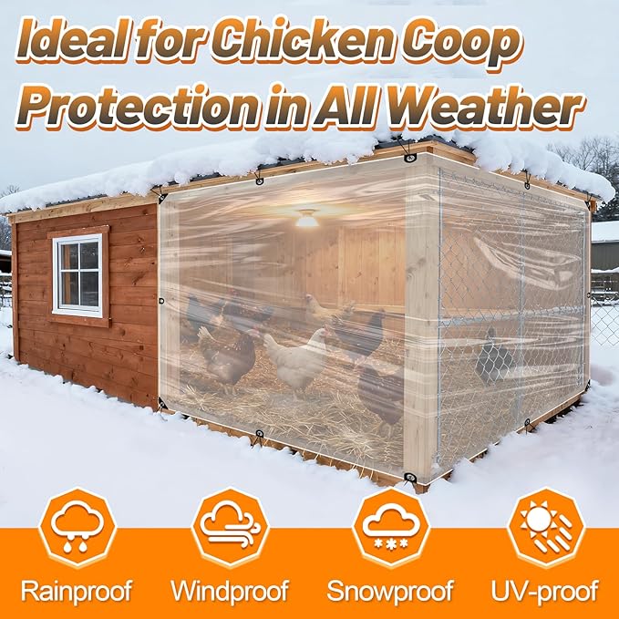 2pcs 4x7ft Chicken Coop Covers Accessories for Winter - Easy to Install Waterproof Chicken Run Tarp with Elastic Cords & Ropes