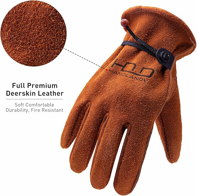 HLDD HANDLANDY 2 Pairs Leather Work Gloves for Men & Women, Reinforced Durable Palm for Welding, Farm, Gardening, Driving