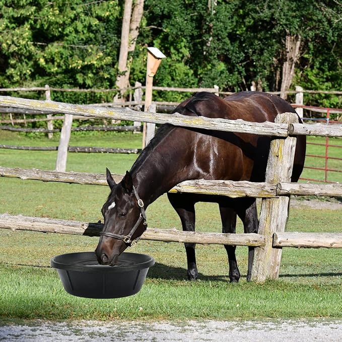4Pcs Rubber Feed Pan, 8 Quart/ 2 Gallon Horse Feeder Bucket Livestock Feed Pan, Heavy Duty Rubber Dog Bowl Chicken Dust Bath Tub for Dogs Pig Goat Chicken Farm Small Animal,14.56 x 4.53 Inches