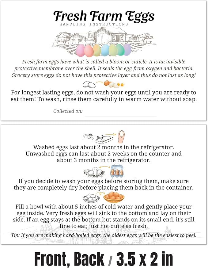 100pcs Premium Fresh Farm Eggs Handling Care Instructions Accessories Cards Labels | 4 6 12 15 18 30 48 50 Egg Blank Cartons Basket Box Container Storing Extra Organizer (M01-1CH)