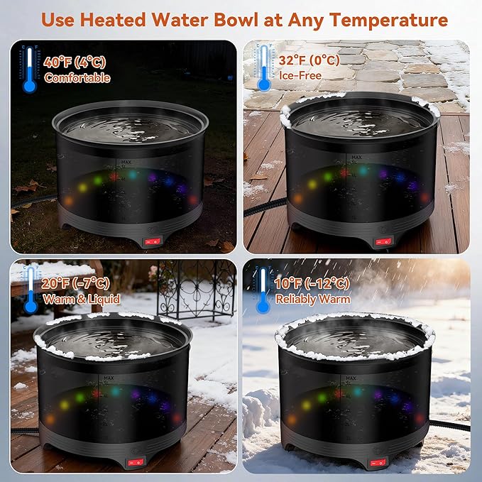 5.5L Heated Water Bowl, 1.45Gal Winter Large Heated Dog Bowls for Outside, Outdoor Waterproof Heat Pet Water Bowl with Chew Resistant Power Cord & LED Neon for Dogs/Cats/Chickens/Ducks