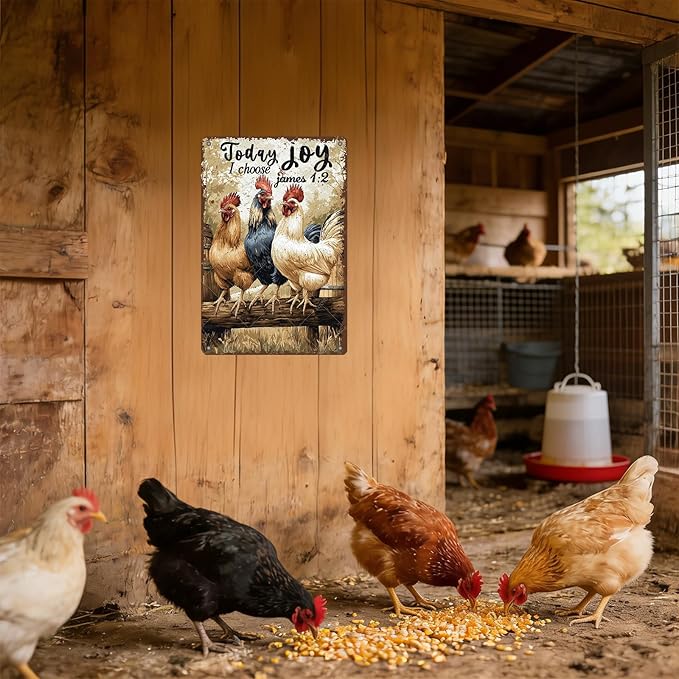 Funny Chicken Farm Animal Tin Sign Retro Metal Wall Decor Vintage Today I Choose Joy Wall Art Poster for Home Outdoor Garden Chicken Coop Farm Decor Gift 12x8 Inch