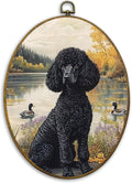 CUANFDDSF Vintage Black Poodle Oval Wall Art Decor, Poodle Gifts for Women Wall Hanging Decor, Cottage Core Farmhouse Lakeside Dog Duck Framed Canvas Prints for Home Bedroom Living Room, 8.6x11.4 Inch