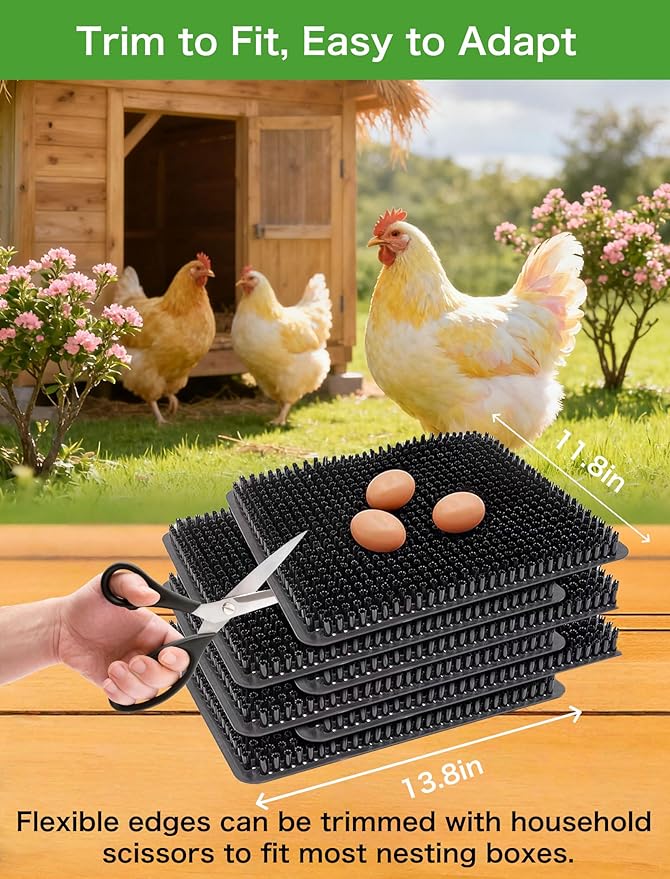 Chicken Nesting Box Pads, 13×11 in Reusable Nest Box Liners, 4-Pack Gray — Trim-to-Fit PE Pads with Ventilated Grid for Easy Cleaning