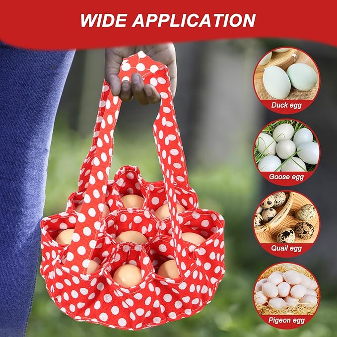 2Pcs 8.6 inCloth Egg Collecting Basket Bag with 9 Compartments, Anti Vibration Eggs Gathering Bag, Cushioning Container Basket, Durable Canvas Apron Egg Holder for Duck, Chicken, Goose Eggs Collection
