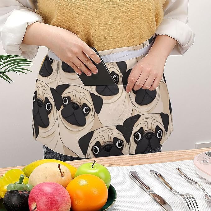 Unisex Apron for Cooking Server Waitress Half Waist Apron with 3 Pockets