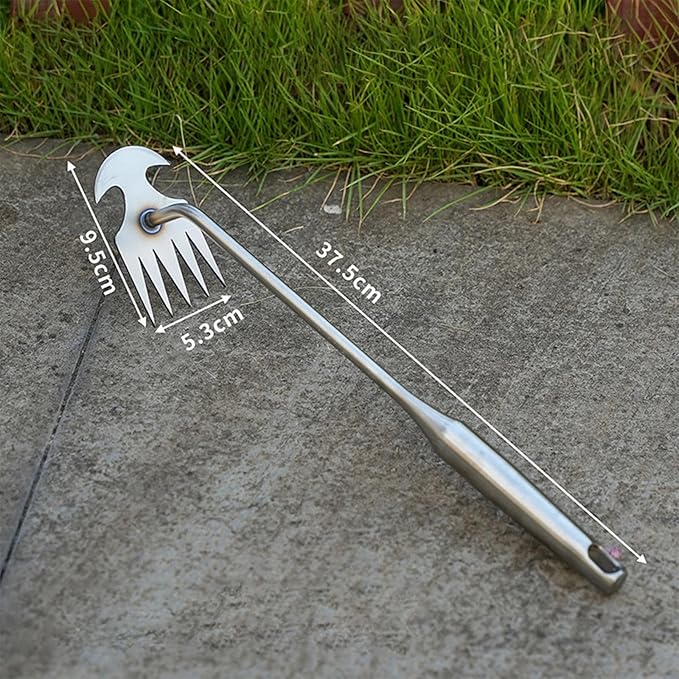 Weeds Puller Weeding Rake, with Handle, Uprooting Garden Weeding Tool Stainless Steel for Lawn Farm Outdoor Backyard, 5 Teeth, 37.5cmx9.5cmx5.3cm