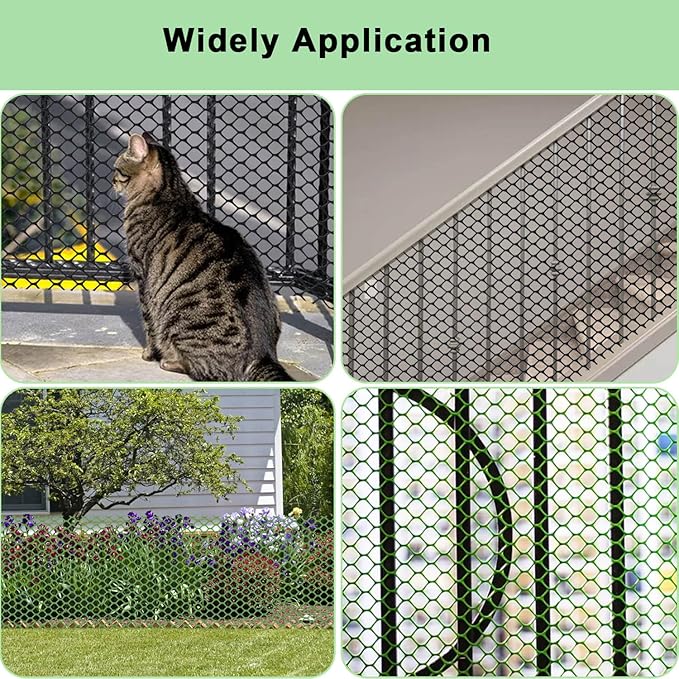 vensovo Plastic Wire Mesh Fence 16IN x 10FT Roll - Green Chicken Wire Fencing for Poultry, Gardening Barrier, Balcony Guard for Cats and Dogs, Floral Craft Mesh with 20 Zip Ties