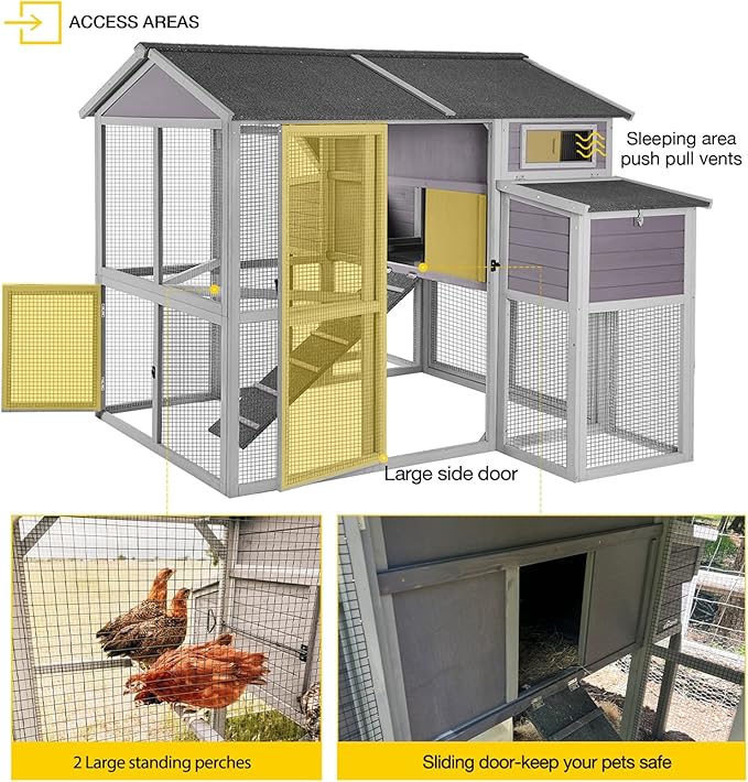 Aivituvin Chicken Coop for Chickens Super Large Outdoor Wooden Hen House with Run,Poultry Cage for 6 to10 Chickens with Two Nesting Box,Ramp,Extra Large