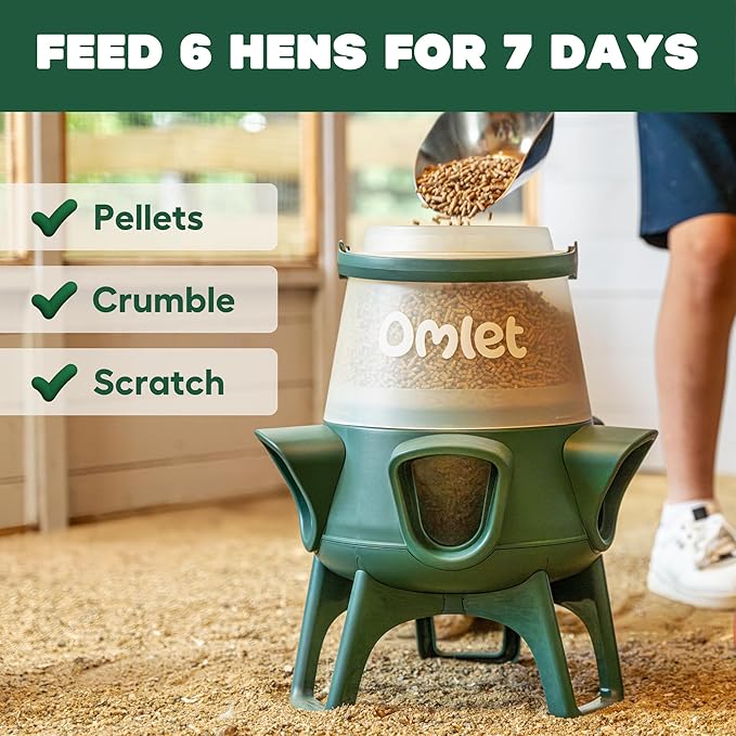 Omlet No Waste Chicken Feeder | No Spill Poultry Feeder | BPA Free 5 Anti-Bully Ports | Easy to Clean | Feeds 6 Hens for 7 Days | 12lb