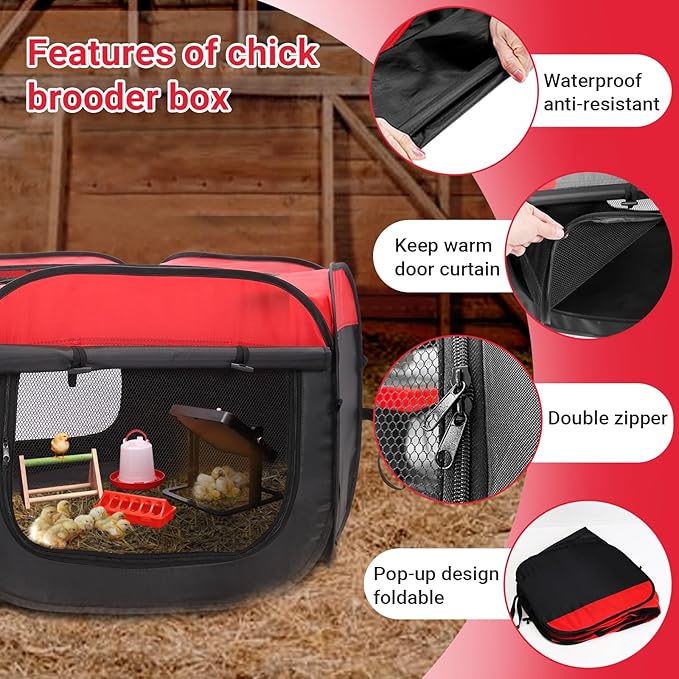 Brooder Box for Chicks Starter Kit, Pop up Chicken Brooders, Collapsible Chicken Brooder Supplies, Breathable Brooding Box/Pen/Playpen/Pet Cage/Tent for Duck, Quail, Rabbits