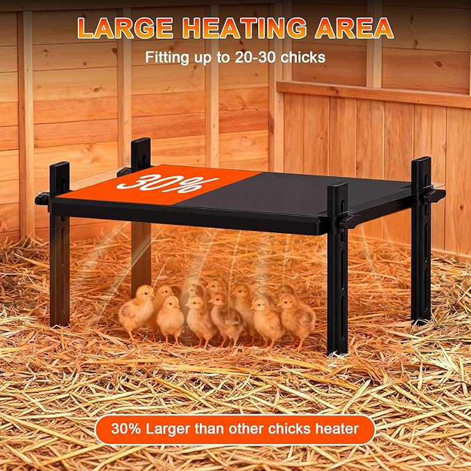 Large Brooder Plate for Chicks, 15"x 12.6" for 20 Baby Chicks, 49W Radiant-Heat Waterproof Chick Brooder Heating Plate with Adjustable Height & Angle, Chicken Brooder Heater/Warmer for Small Poultry