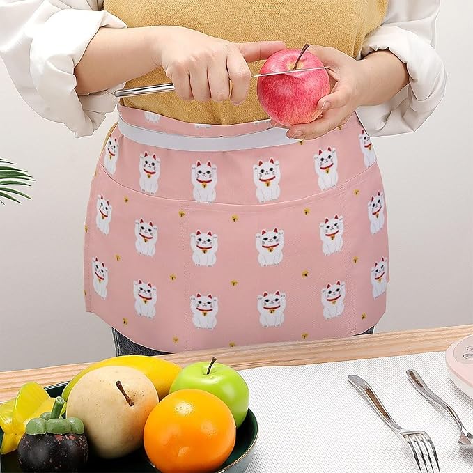 Unisex Chef Waiter Apron Waist Half Short Serving Aprons with 3 Pockets