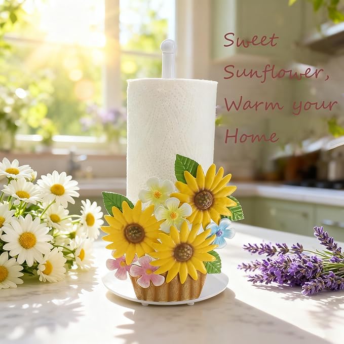 Sunflower Kitchen Decor Sunflower Gifts for Women Sunflower Paper Towel Holder Countertop Yellow Farmhouse Paper Towel Stand Cute Kitchen Decor Home Stuff Housewarming Gifts
