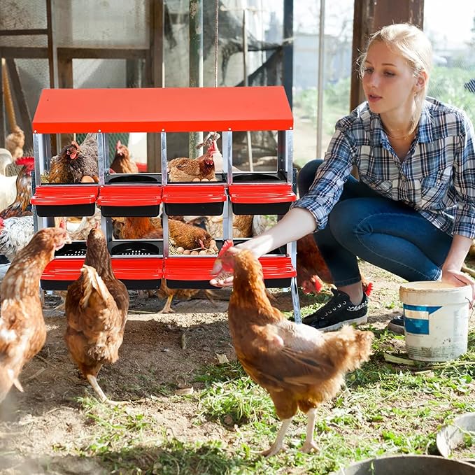 Red 6/8/10-Hole Wall-Mount Chicken Nesting Box with Legs & Roll-Away Design – Easy Egg Collection, Pull-Out Cleaning, Durable Roosting Box for All Chicken Breeds