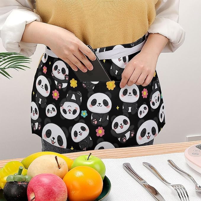 Unisex Apron for Cooking Server Waitress Half Waist Apron with 3 Pockets