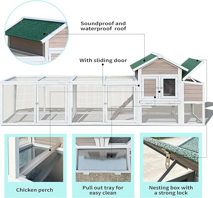 122" Large Wooden Chicken Coop with Run for 3-5 Chickens, Outdoor Chicken Coop with Nesting Box, Waterproof Hen House Pet Rabbit Hutch for Backyard Poultry