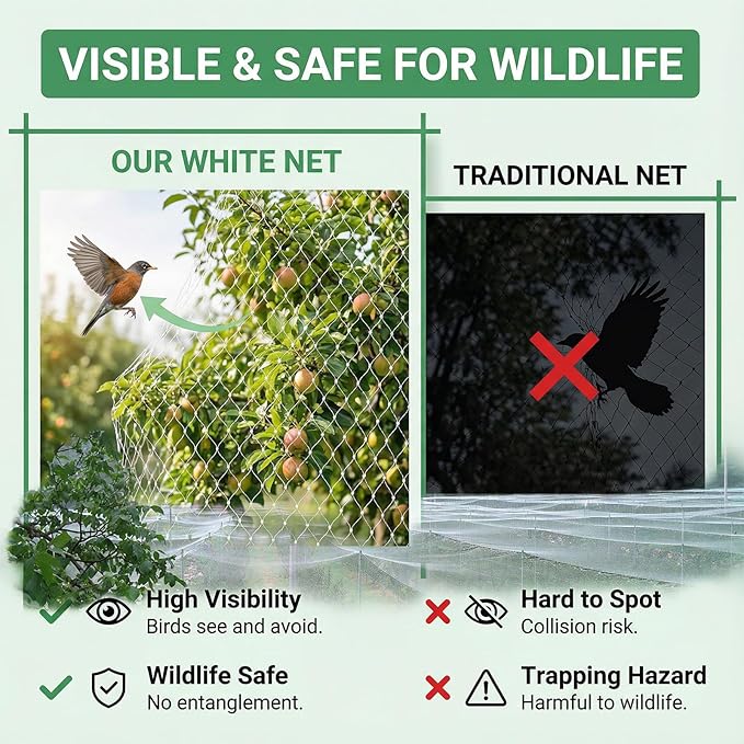 GWHOLE 33 x13 Ft Bird Netting for Garden Tree and Plant Protection, Garden Netting with 1 Inch Mesh Net for Anti Bird Chicken Deer