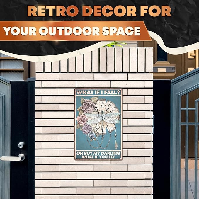 Tin Signs Vintage Retro Dragonfly Wall Art - Metal Signs Vintage Tin Wall Art, 11.81x7.87" Size Steampunk Decor for Home - What If I Fall What If You Fly, Durable and Long-Lasting Sign, Easy to Setup