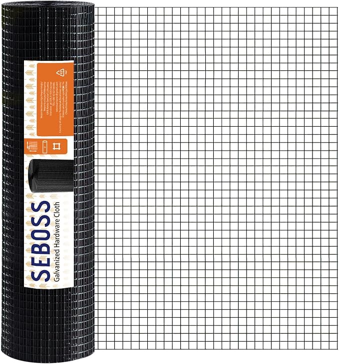 SEBOSS Black Hardware Cloth 1/2 inch 72 x 100 ft 19-Gauge, Vinyl Coated Wire Mesh Roll Chicken Wire Mesh Chicken Wire Fencing Wire Fence Roll Garden Fencing Welded Wire Hardware Mesh