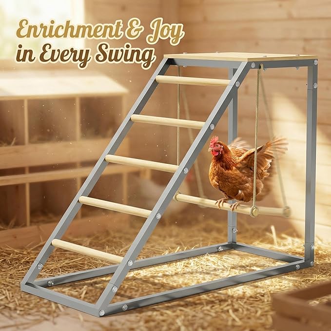 Chicken Roosting Bars, Chicken Perch with Swing, Backyard Poultry Farm, Chicken Coop Toys - Easy Installation & Cleaning, 37.6" l x 15.7" w x 27.5" h