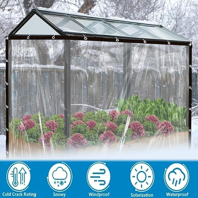 6x8 FT Clear Tarps Heavy Duty Waterproof,Plastic Vinyl Tarp with Grommets Greenhouse Plastic Sheeting, for Patio Transparent Greenhouse Chicken Coop Covers for Winter