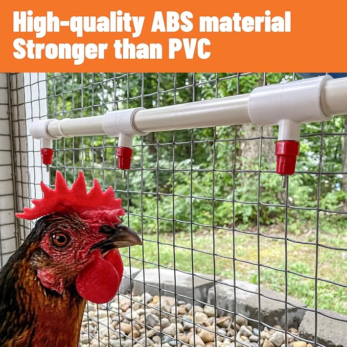 10Pcs Chicken Water Nipples, Chicken Nipple+Tee Waterer Kit, Automatic Poulrty Drinking, Quail, Duck, Geese, Turkeys