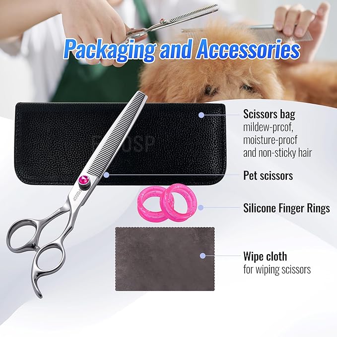 Thinning Shears for Dogs 7 in Professional Dog Thinning Shears for Grooming 56 Teeth Dog Grooming Scissors for Pet Cat Japanese 440C Stainless Steel(7.0'',Blending)