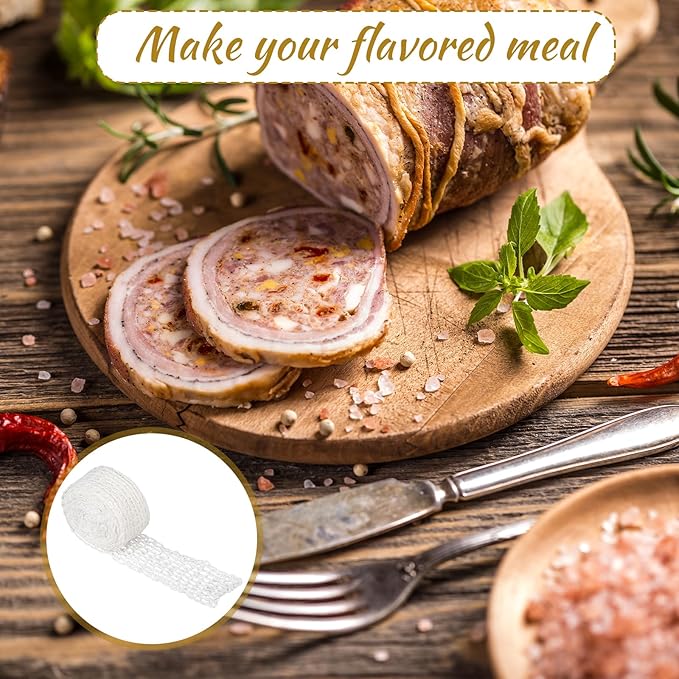 Jeffdad 5m Meat Netting Roll, Size 18 Elastic Turkey Ham Ham Press Mold for Deli Meats Cooking Wrapping Mesh Poultry Ham Netting Smoked Meat Butcher Twine Net Roll Wrapping Net (5m)