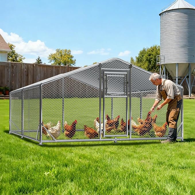 10x13FT Metal Chicken Coop, Dutch Door Chicken Run with Waterproof Cover and Hardware Cloth, Walk in Chicken Coop for Hen House, Duck Coop and Rabbit Run