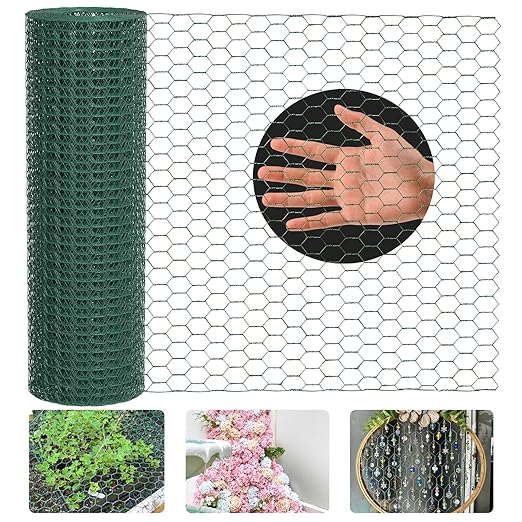 Chicken Wire for Floral Arrangements, Garden Poultry Netting 18 × 240 Inch Galvanized PVC Coated 0.75in Hole Size Hexagonal Wire Garden Fence for Chicken Coop Barrier Rabbit Cage,Green